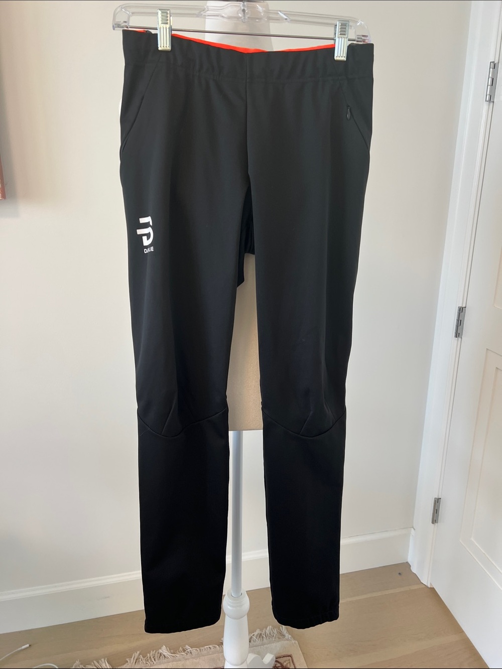 Daehlie Women's Black Straight-Leg Performance Trousers with Orange Trim